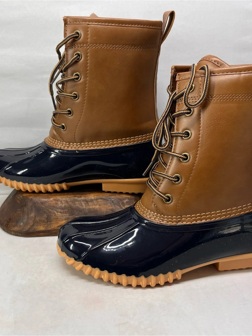 Sporto Tan and Navy Lace-Up Duck Boots